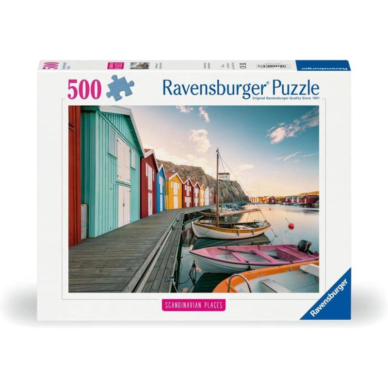 Puzzle 500 Teile – Schwimmende Häuser in Smögen, Schweden (Highlight-Puzzle, skandinavisch)