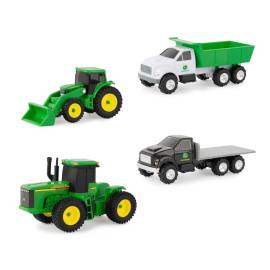 Set mit 4 JOHN DEERE-Fahrzeugen – Traktoren, Muldenkipper und Pritsche