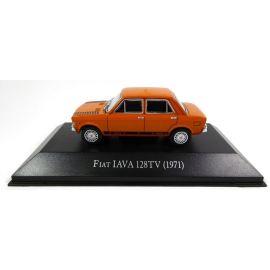 FIAT Iava 128 TV 1971, orangefarbene viertürige Limousine, verkauft in Blisterverpackung