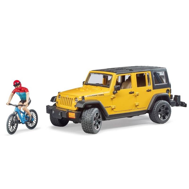 JEEP Wrangler Rubicon mit Fahrrad und Radfahrer