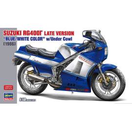 Blau-weißes Suzuki RG400I-Motorrad zum Zusammenbauen und Lackieren Modellbau 