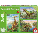 3 Puzzles 48 Teile Abenteuer mit Dinosauriern + Poster 