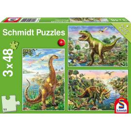 3 Puzzles 48 Teile Abenteuer mit Dinosauriern + Poster 