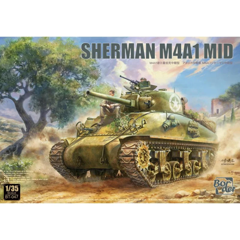 BORDER MODEL: 1/35; Sherman M4A1 Mid production with PE, metal barrel, 3D light guards and stowage Modellbausatz 