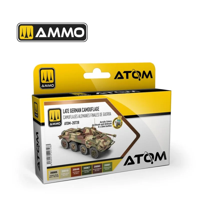 AMMO of MIG: Acrylic Colors Set. 6 ATOM Late German Camouflage Set Modellbau-Farbe 