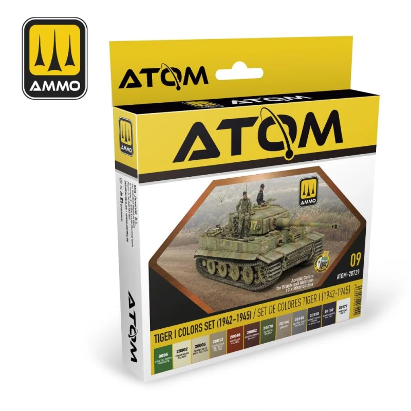 AMMO of MIG: Atom Paint Sets (12 Paints Per Set) TIGER I COLORS (1942-1945) Modellbau-Farbe 