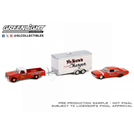 VEHICLE SET: 1966 DODGE D-100 WITH 1969 DODGE CHARGER WITH "MR NORM'S" TRAILER Miniatur 