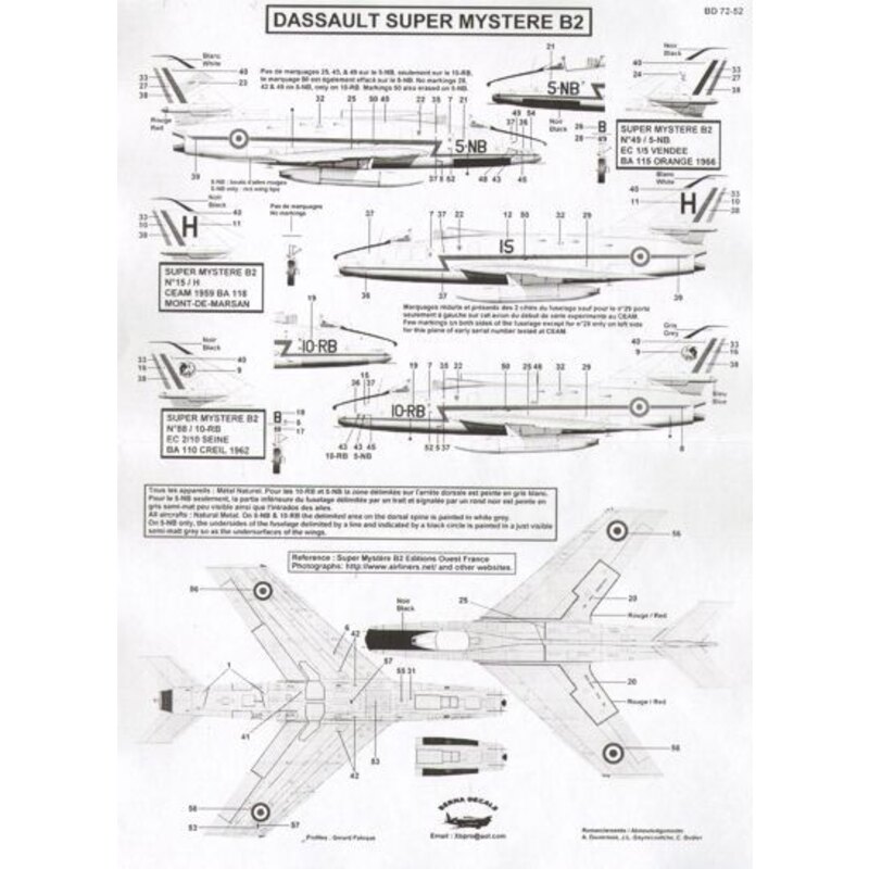 Dassault Super Mystere B2 Part 1 : N¬?49 5-NB Vendee, N¬?88 10-RB Seine, & N¬?15 H CEAM ref