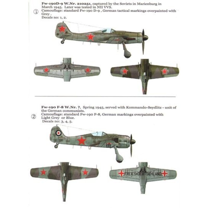 Captured Butcherbirds Part 6 (4) Fw 190D-9 captured by Soviets March 1945. Standard camo with red stars. Fw 190F-8 Served with K