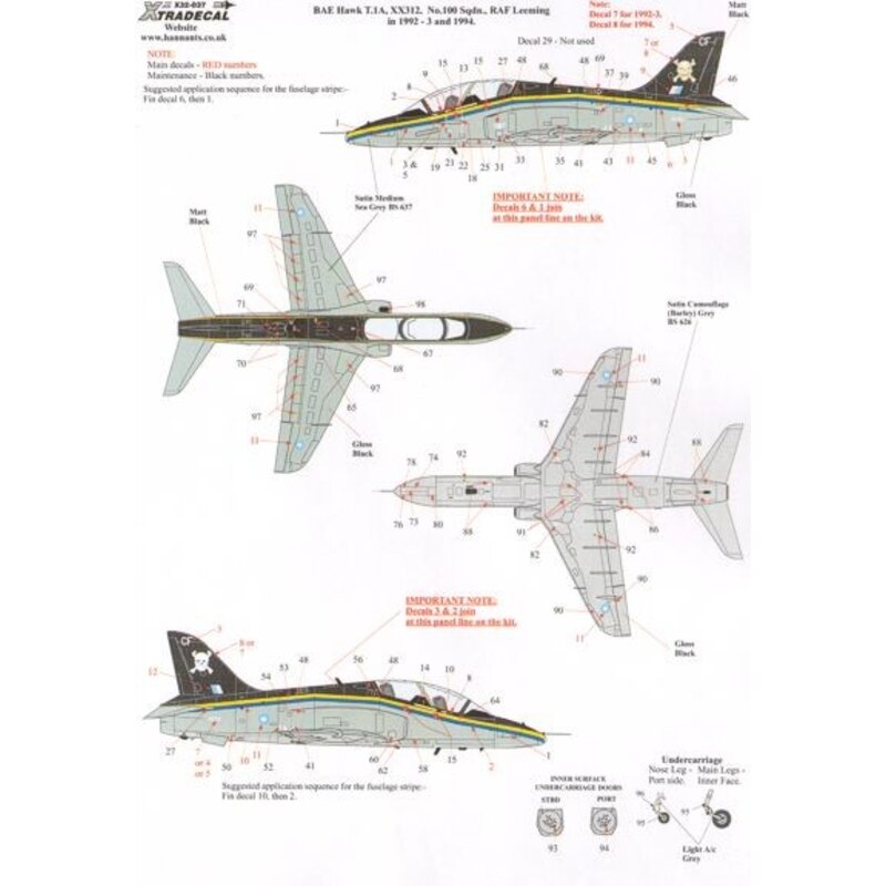 BAe Hawk T.1A (2) XX249 4th FTS 70th Anniversary 1921 Abu Sueir-Valley 1991, Red/White/Blue/Lt. Aircraft Grey camo. XX312/CF 100