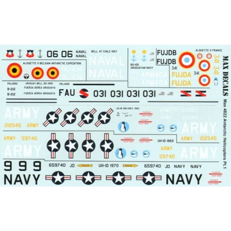 Antarctic Helicopters Part 1 ( 10) Bell UH-1D; UH-1D 59740 US Army 1969; 659740 JD/9 US Navy; 212545 or 03483 both US Army Opera