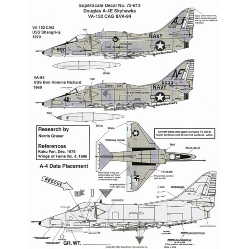 Douglas A-4E Skyhawk (2) 150001 AJ/500 VA-152 CAG USS Shangri-La; 152033 NF/411 VA-94 Sassy Sue USS Bon Homme Richard 1969