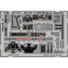 Saab S-35E Draken Interior (selbstklebend), Teile vorbemalt (für Hasegawa-Modelle)