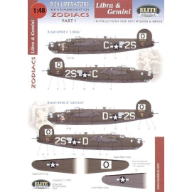 Decal Consolidated B-24H 834 BS `Zodiacs' Part 1. (2) 42-52508 2S-C `Libra' 41-29490 2S-D `Gemini' Nose art specially printed. B