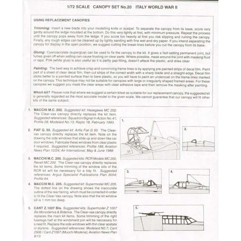 Italian Fighters II. Macchi C.202 (designed to be used with Hasegawa kits) Fiat G.50 (designed to be used with Airfix kits) Macc