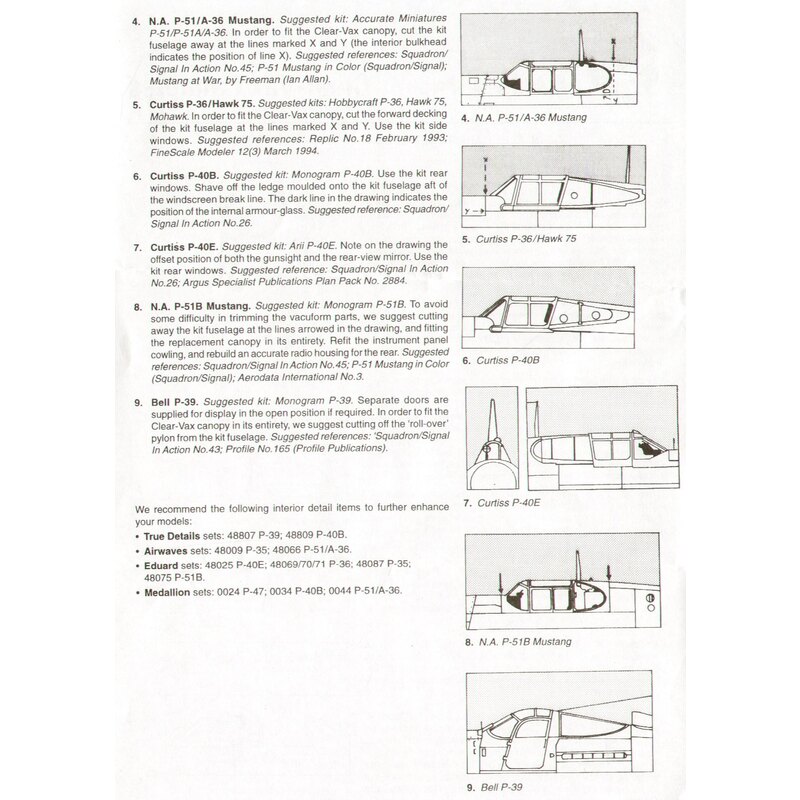 USAAF Fighters WWII. Seversky P-35 (designed to be used with Hobbycraft kits) Republic P-47D Thunderbolt Bubble (designed to be 