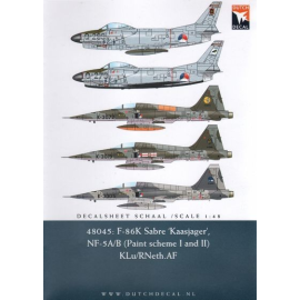 Decal North American F-86K Sabre Dog/Northrop NF-5A/B Freedom Fighter. Codes and Squadron Badges to make any in service with R. 
