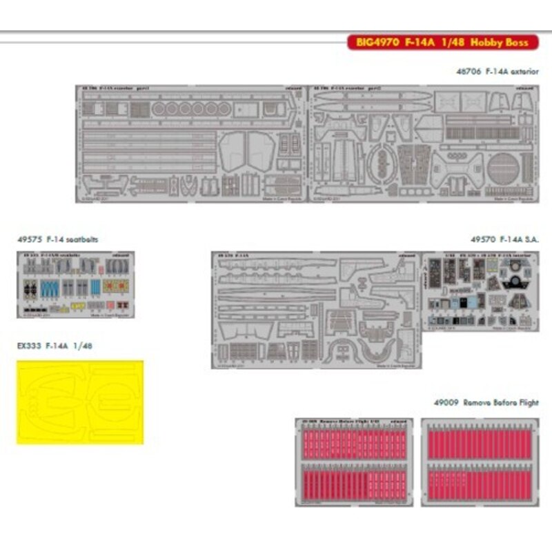 Grumman F-14A Tomcat (für Modelle von Hobby Boss) Das Big-Ed Set beinhaltet alle diese Eduard-Sets.) ED48706 F-14A Außen ED49009