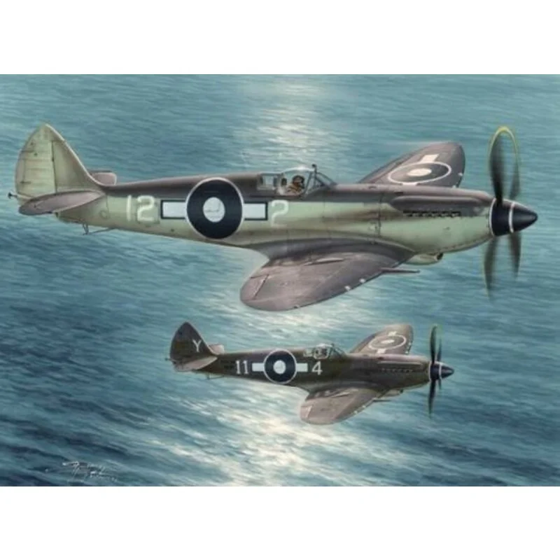 Supermarine Seafire F Mk.XV Far East Service. Das Kit enthält drei Angüsse mit grauen Kunststoff-Teile, ein Anguss mit klaren Te