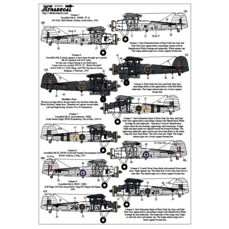 Decal Fairey Swordfish Mk.I/Mk.II/Mk.III Part 1 (8) 4A 815 NAS Lt.Cdr K. Williamson HMS Illustrious Taranto 11/12 November 1940;
