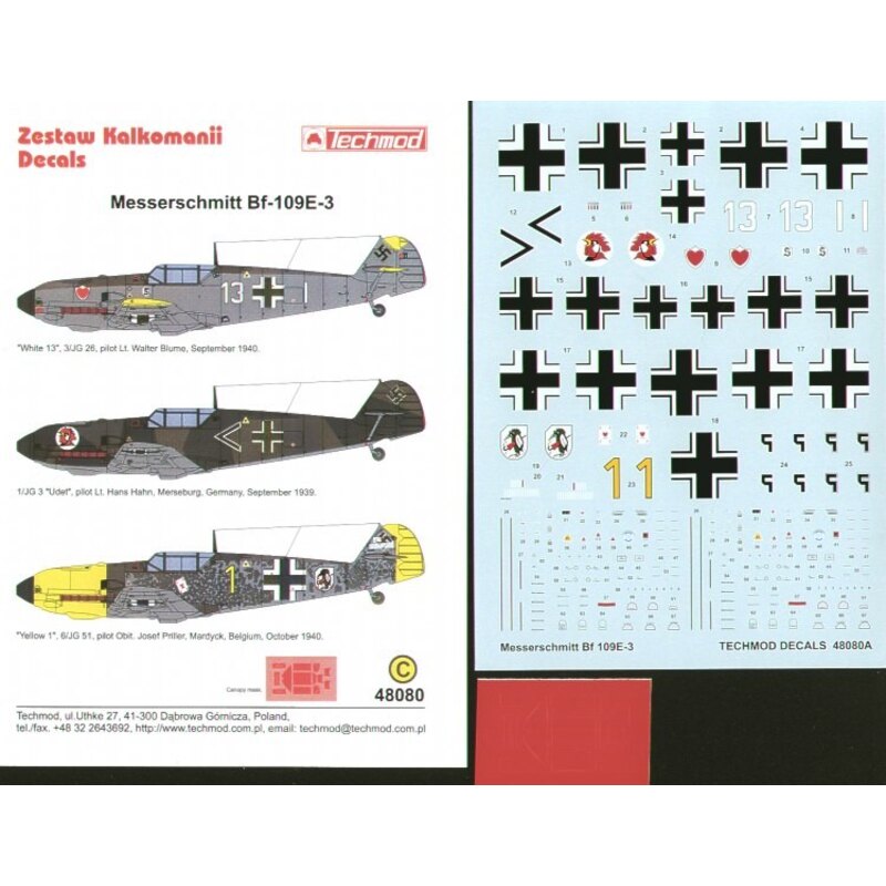 Messerschmitt Bf 109E-3 (3) White 13 3/JG26 Lt Walter Blume 1940 RLM 02/72/65; &lt; 1/JG 3 Udet Lt Hans Hahn 1939 RLM 70/71/65; 