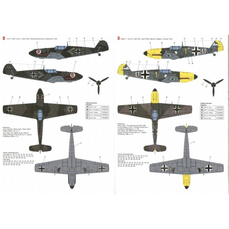 Messerschmitt Bf 109E-3 (3) White 13 3/JG26 Lt Walter Blume 1940 RLM 02/72/65; &lt; 1/JG 3 Udet Lt Hans Hahn 1939 RLM 70/71/65; 