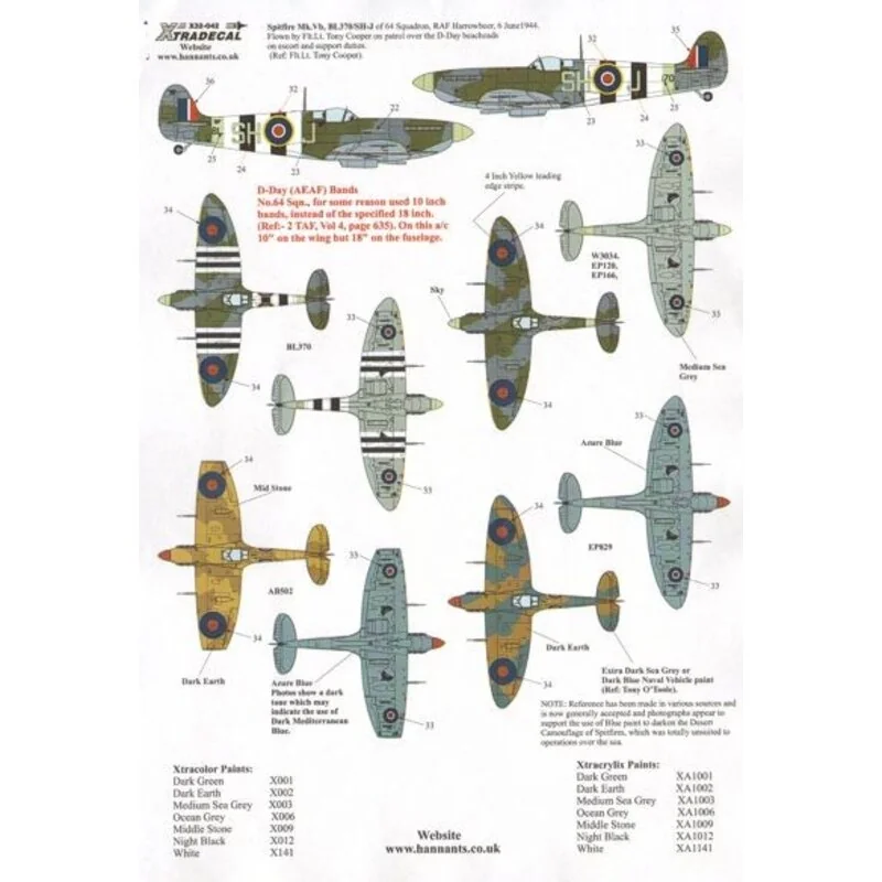 Supermarine Spitfire Mk.Vb late (6) EP166 JU-N 111 Sqn S/Ldr P.R.W.Wickham O Bandeirante 1942; W3843 YO-Q 401 (RCAF) P/O Ibby 