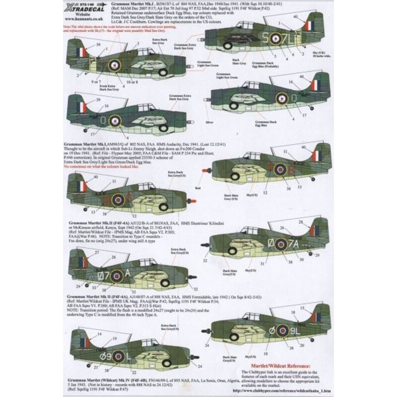 Yanks with Roundels. U.S. Aircraft in the FAA Pt 1 (10) Grumman Martlet/Wildcat Mk.1 BJ561 7L-S 804 NAS 1940/41; AM963/Q 802NAS 