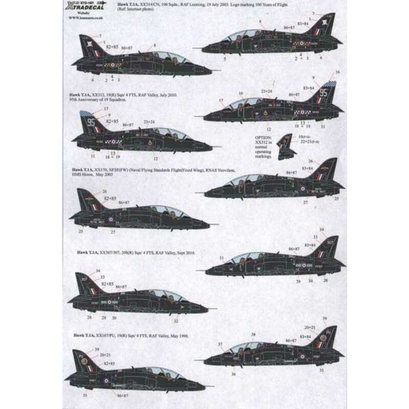 BAe Hawks in Black (10) Hawk T.1A and Hawk T.2. XX194/CO 100 Sqn RAF Leeming 2000; XX312 19 (R) Sqn 95th Anniversary with blue/w