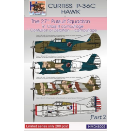 Decal Curtiss P-36C Hawk USAAF. 3:27th Pursuit Squadron, in Class III Confusion or Distortion Camouflage. 