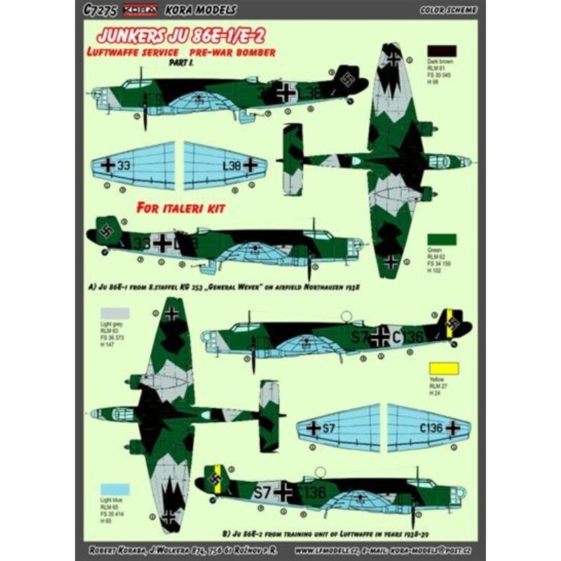 Junkers Ju 86E-1/E-2 Luftwaffe Konvertierung Satz Part I. (entworfen, um mit Italeri Kits verwendet werden)