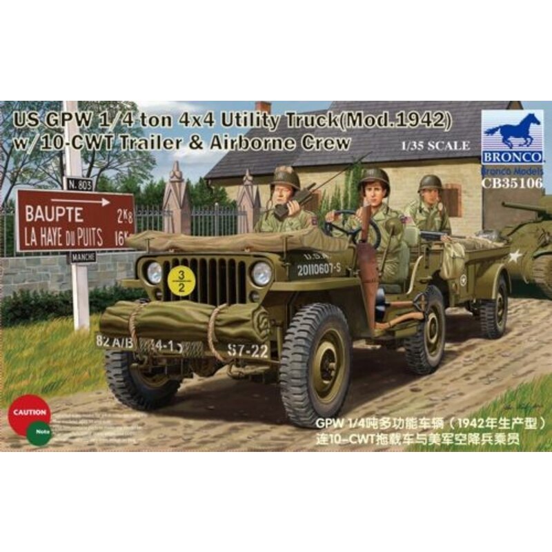 US GPW 1/4ton 4x4 Utility Truck (Mod.1942) mit 10-Zentner Anhänger & Airborne Besatzung