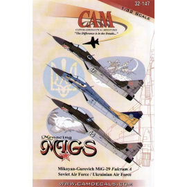 Decal Mikoyan MiG-29 Fulcrum (3) White 45 and White 47 120th IAP Soviet Air Force 1993 with shark mouth, Ukranians Knights Demo 