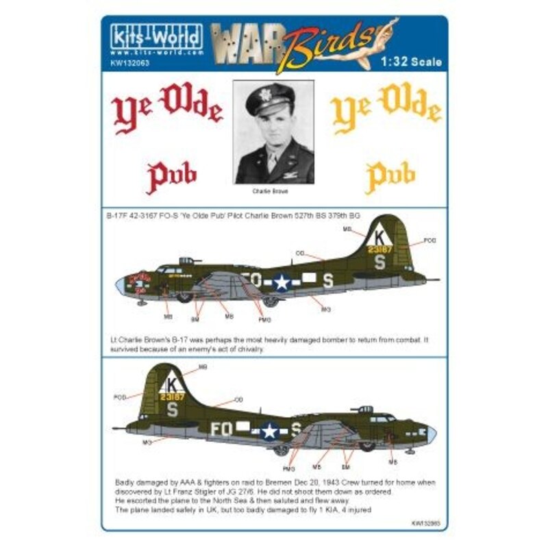 Boeing B-17F Flying Fortress 42-3167 FO-S K Ye Olde Pub 527th BG BS/379th HK Modell KIT Empfohlen