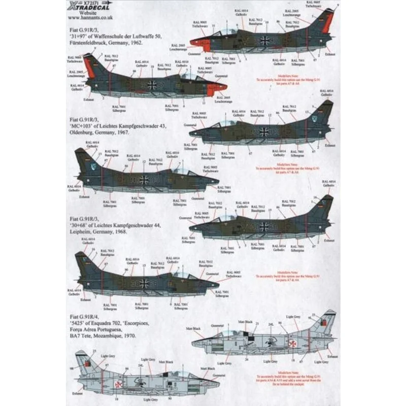 Fiat G.91R / 3 (13) 31 97 Waffenschule Luftwaffe, Fürstenfeldbruck 1962 MC 103 Leichtes Kempsfgeschwader Oldenberg 43 1967 30 68