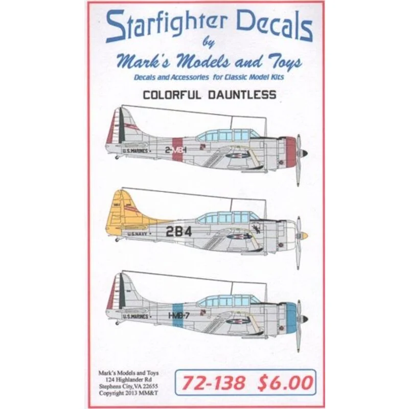 Bunte Dauntless. Decals für 3 verschiedene SBD-1 und SBD-2 Flugzeuge. Markierungen sind, Gelb Flügel, SBDs Servieren mit der USN