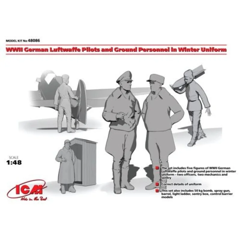 WWII Luftwaffe Pilots and Ground Personnel im Winter Uniform (5 Figuren) 1/48 - ICM M48086