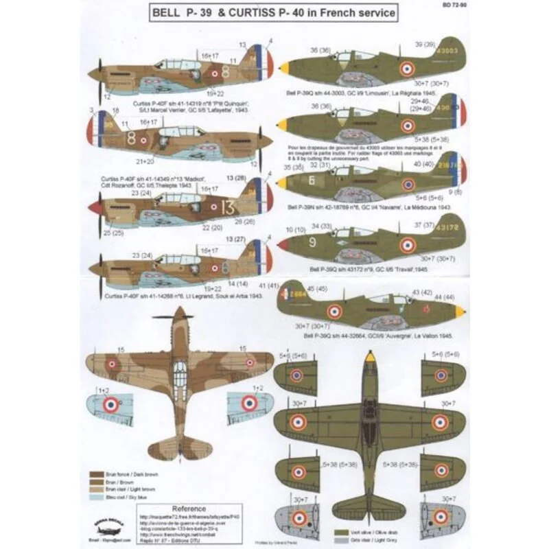 Bell P-39 Limousin, Navarre , Travail & Auvergne (5 Systeme) und Curtiss P-40 Lafayette (3 Systeme) in französisch Dienst [1