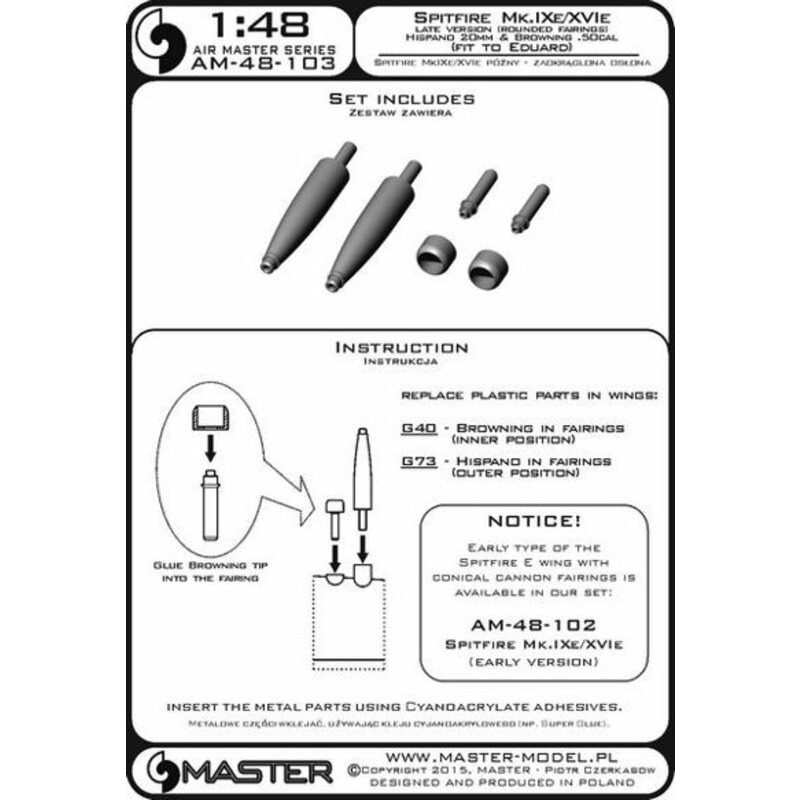Spitfire Mk.IXe / Mk.XVIe Späte Version (gerundet fairings) - Hispano 20mm & Browning .50cal in fairings (entworfen mit Eduard-K