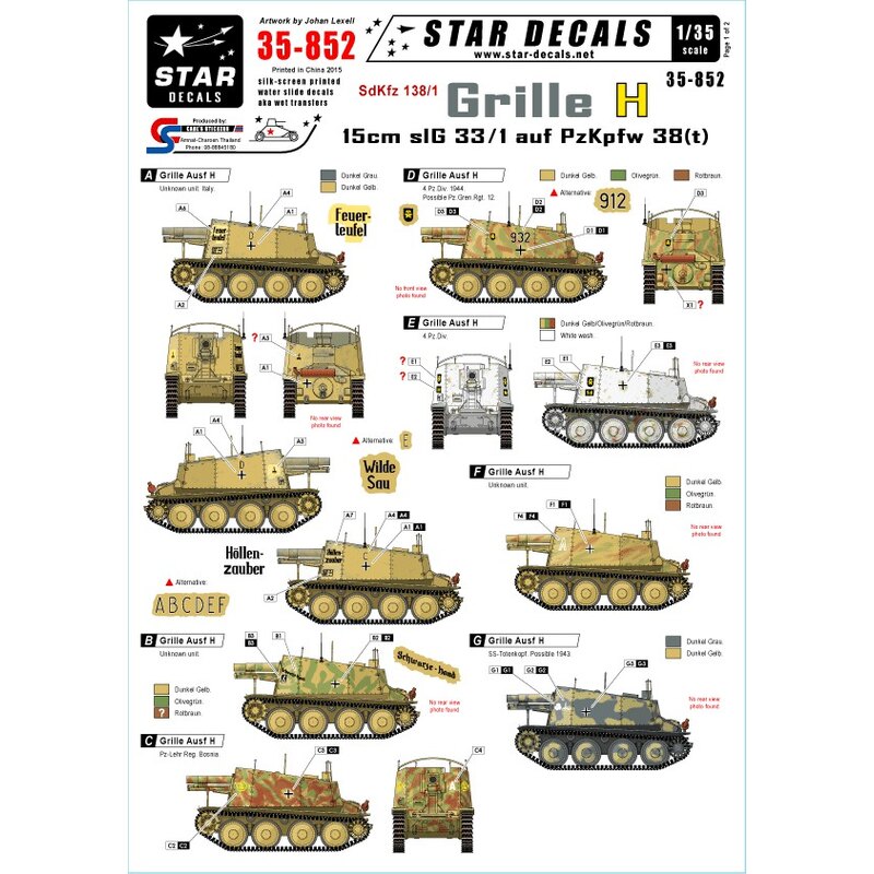 Grille Ausf.H Sd.Kfz.138 / 1. 15cm sIG 33/1 auf Pz.Kpfw 38 (t). Ostfront, Italien und auf dem Balkan