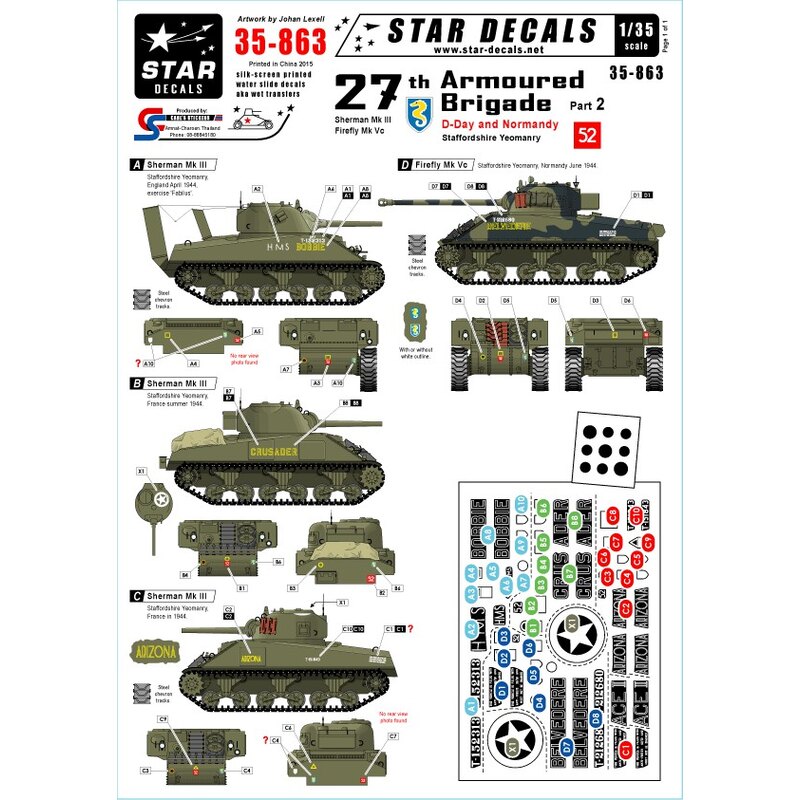 27. Panzerbrigade, D-Day und Normandy.Staffordshire YeomanrySherman Mk III. Bobbie, Crusader, Arizona Ace II.Firefly Mk Vc. Belv