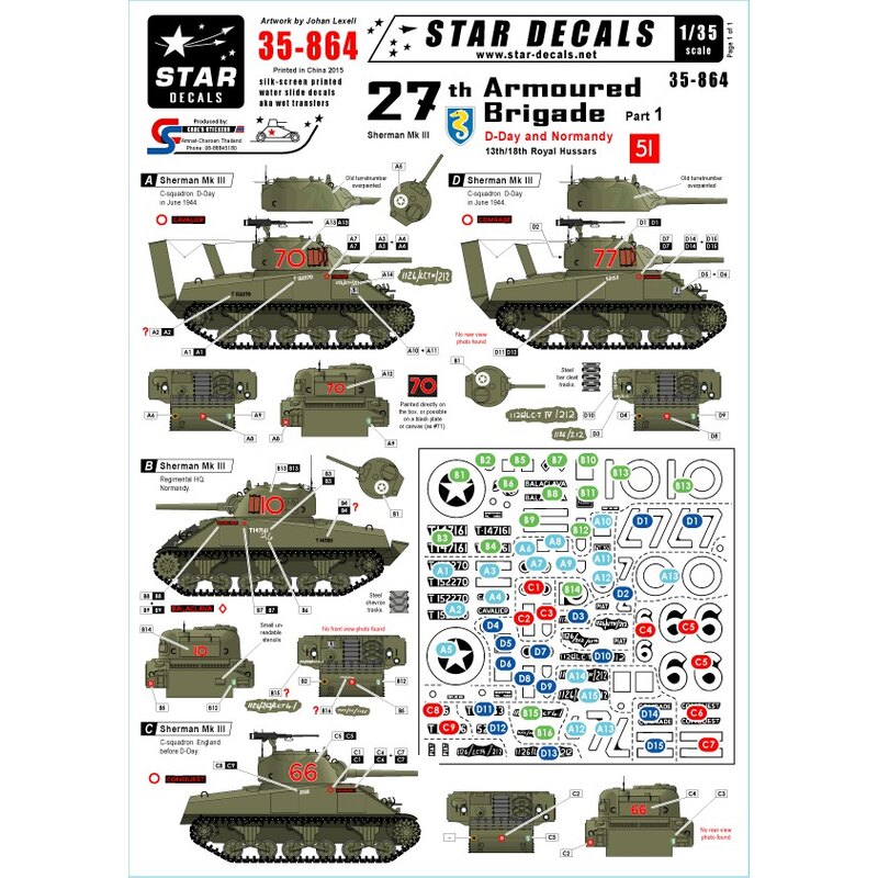 27. Panzerbrigade, D-Day und Normandy.13th / 18. Königlichen HussarsSherman Mk III. 10-Balaclava, 66-Conquest, 70-Cavalier, 77-G