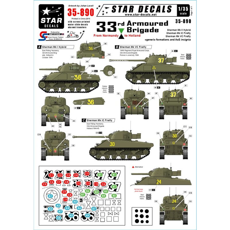 Britische 33. Panzerbrigade aus der Normandie nach Holland. Sherman Hybrid, Firefly IC, Firefly VC und Generika.