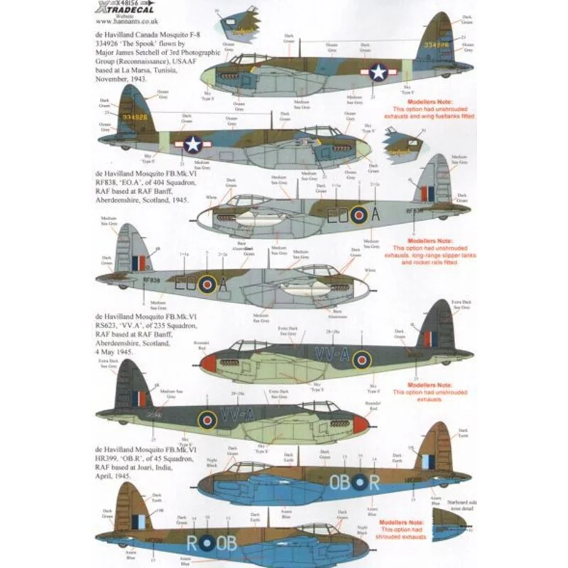 de Havilland Mosquito T.Mk.III, B.Mk.IV, FB.Mk.VI, (7) Mosquito T.Mk.III TV970 FK-V20 Sqn RA Wittenau 1946 - T.3 VT588 608 Squad