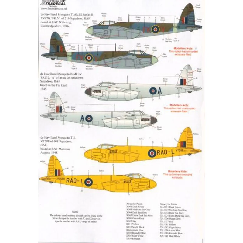 de Havilland Mosquito T.Mk.III, B.Mk.IV, FB.Mk.VI, (7) Mosquito T.Mk.III TV970 FK-V20 Sqn RA Wittenau 1946 - T.3 VT588 608 Squad