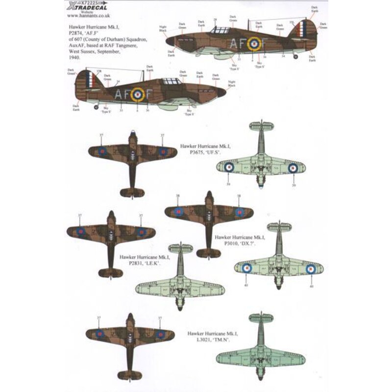 Hawker Hurricane Mk.I Pt.2 Battle of Britain 1940 (9) P3166 VY-Q 85 Sqn S / Ldr Peter Townsend RAF Castle Camps Cambs - P3221 SO