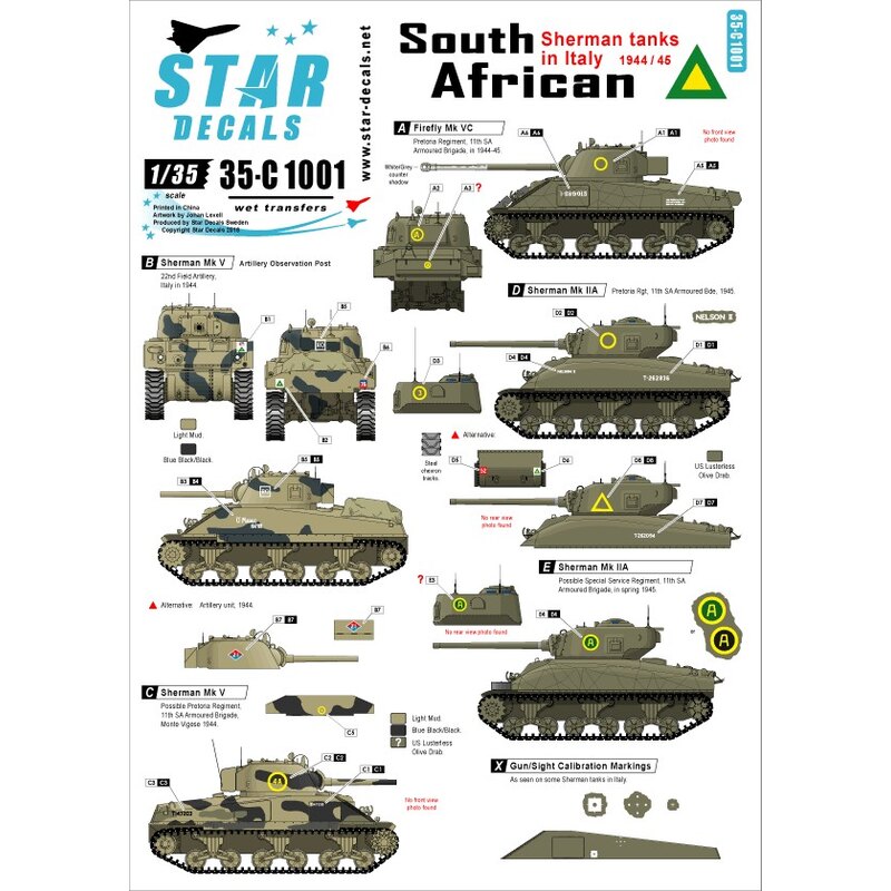 South African Shermans in Italien 1943-1945 - Mk III, Mk IIA, Firefly Mk.VC