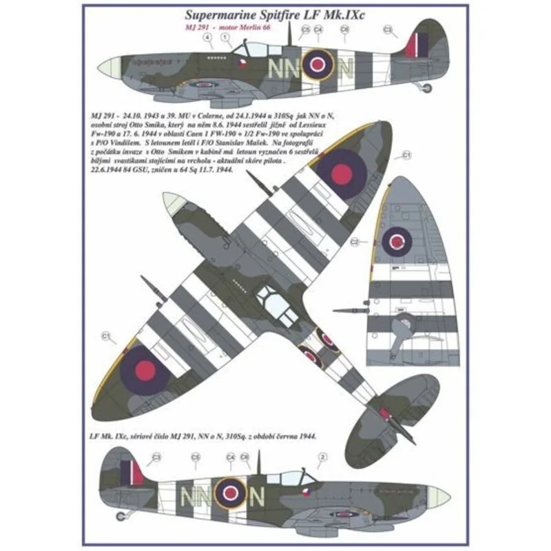 Supermarine Spitfire Mk.IX C 2 Abziehbild-Versionen: DUNKLER NN-N