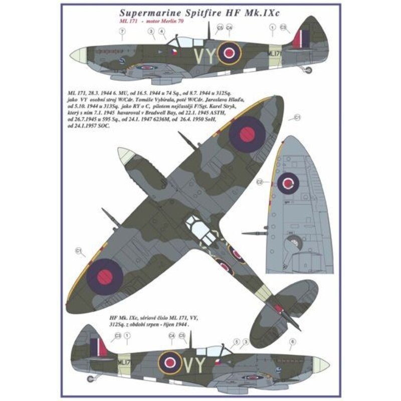 Supermarine Spitfire Mk.IX C 2 Abziehbild-Versionen: VY